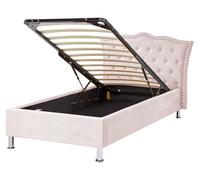 Lit Simple Glamour avec Espace Rangement 90 x 200 cm en Velours Rose Pastel Metz