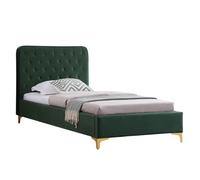 IDIMEX Lit Simple Glamour Couchage 1 Place 90x190 cm, avec sommier et Pieds en métal doré, Style Baroque, avec revêtement en Velours capitonné Vert