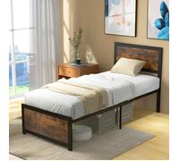 CostwayLit Simple Industriel 90x200CM Tête de Lit 9 Pieds de Support Lattes en Métal Charge 220KG Structure Cadre de Lit