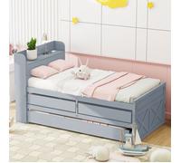 Lit simple lit en bois massif bois de pin 90x190 cadre à lattes de tiroir multifonctions, table de chevet avec pris