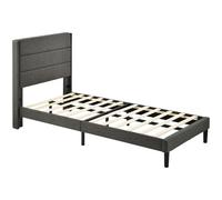 Lit simple, Lit simple 90x200 avec sommier à lattes et tête de lit, tissu coton-lin, design moderne, sans matelas, Gris foncé | Aosom France