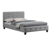 IDIMEX Lit Simple pour Adulte JOLIEN Couchage 120 x 190 cm avec sommier 1 Place et Demi / 1 Personne, tête et Pied de lit capitonnés avec Strass, revêtement en Tissu Gris