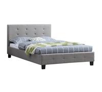 IDIMEX Lit Simple pour Adulte Marlon Couchage 120 x 190 cm avec sommier 1 Place et Demi / 1 Personne, tête et Pied de lit capitonnés, revêtement en Tissu Gris