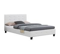 IDIMEX Lit Simple pour Adulte Marlon Couchage 120 x 190 cm avec sommier 1 Place et Demi / 1 Personne, tête et Pied de lit capitonnés, revêtement synthétique Blanc