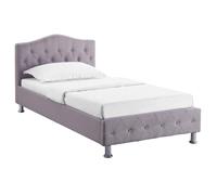 IDIMEX Lit Simple pour Adulte ou Enfant Biarritz Couchage 90 x 190 cm 1 Place / 1 Personne, avec sommier et Pieds en métal chromé, revêtement en Tissu capitonné Gris