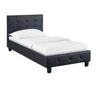 Lit simple pour adulte ou enfant REVE avec sommier 90x190 cm 1 place/1 personne, tête et pied de lit capitonnés, en synthétique