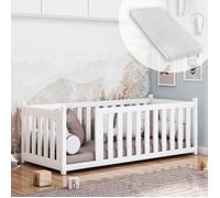 Lit simple pour enfant - Lit au sol 90×200 cm -Matelas et sommier inclus - Lit Montessori 200x90 cm - Bois massif de pin - Blanc