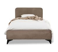 Lit Simple Ravello 90x190 cm, Revêtement en Tissu, Lit Style Moderne pour 1 Personne, Cadre de lit en Bois avec sommier Inclus, Grège