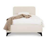 Lit Simple Ravello 90x190 cm, Revêtement en Tissu, Lit Style Moderne pour 1 Personne, Cadre de lit en Bois avec sommier Inclus, Blanc crème