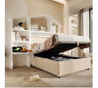 Lit simple rembourré 90 x 190 cm avec port USB-C, Lit enfant avec sommier à lattes, Lit coffre avec bibliothèque blanche, Naturelle