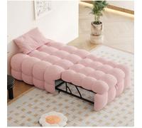 Lit simple rose 76×183 cm convertible 2-en-1, style pouf avec couchage intégré, montage nécessaire
