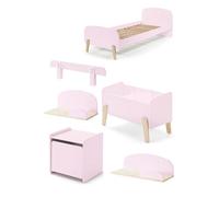 Lit Simple Rose + Sommier + Chevet + Etagres 45cm/65cm + Coffre Jouets + Barrire Lit