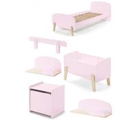 Lit Simple Rose + Sommier + Chevet + Etagres 45cm/65cm + Coffre Jouets + Barrire Lit