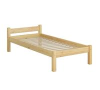 Lit simple solide pin massif naturel 80x200, lit enfant, y compris sommier à lattes en bois 60.36-08