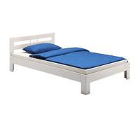 Lit simple THEO 120 x 200 cm lit pour enfant et adulte en pin massif lasuré blanc, avec tête de lit
