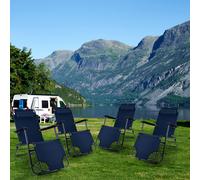 Chaise pliante Chaise de jardin avec coussin à haut dossier Chaise solaire Chaise de plage Chaise de camping Chaise longue pliante, métal textile bleu noir, max. 100kg, L 153 cm, 4 pièces