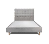 Lit - SOMMEIL DE PLOMB - 140x190cm - Gris - Tête de lit capitonnée bouclette - Sommier tapissier H35cm