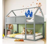 Lit superpos enfant 90x200cm - Lit cabane enfant - structure bois massif - gris
