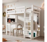 Lit superpos Lit enfant 90x200 cm avec bureau armoire ouverte et tagres blanc