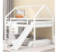 Lit superpos - SAM - 140x200cm - Maison avec toboggan - Bois massif - 2 places