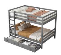 Lit superposé 140 x 200 cm, pour enfants, avec tiroirs et espace de rangement, lit mezzanine en pin massif avec tiroirs amovibles et rails hauts, blanc, gris (gris + pin + 140 cm x 200 cm)