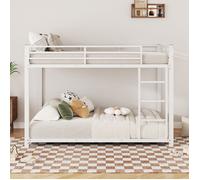 Lit superposé - 140x200 cm - Blanc - Garde-corps anti-chute - Escaliers robustes