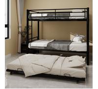 Lit superposé 2 places 90x190cm, lit mezzanine enfant avec lit gigogne et garde-corps, lit simple avec sommier à lattes,métal,noir