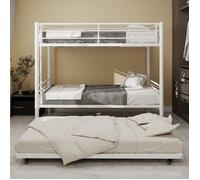 Lit superposé 2 places 90x190cm, lit mezzanine enfant avec lit gigogne et garde-corps,lit simple avec sommier à lattes,métal,blanc