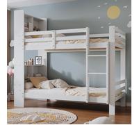 Lit superposé 2 places 90x200cm Lit enfant Lit simple en bois avec 4 Compartiments Echelle Clôtures et Sommier à lattes - blanc