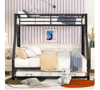 Lit superposé 3 couchages en métal noir - 1 lit 2 places 140x200cm, 1 lit enfant 90x200cm avec 1 lit gigogne 90x200 LITS SUPERPOSES