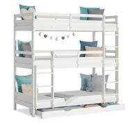 Homestyle4u Lit superposé Enfant 3 Places Lit Triple 90x200 cm Bois Blanc Lit surélevé avec Coffre de lit
