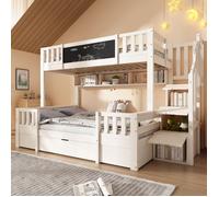 Lit superposé 3 places 90x200 et 140x200 avec armoire-échelle et rangements Maisentiel