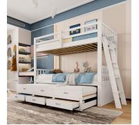 Lit superposé 3 places - AUTREMENT - 90x200cm - Avec lit gigogne - Blanc - Tiroirs de rangement