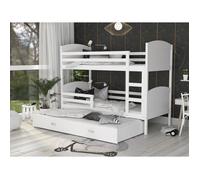 Lit Superposé 3 Places Mateo 90x190 gigogne + matelas Blanc - blanc