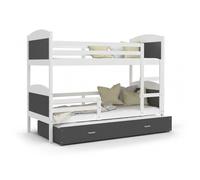 Lit Superposé 3 Places Mateo 90x190 gigogne + matelas Blanc - gris
