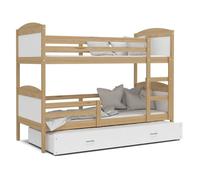 Lit Superposé 3 Places Mateo 90x190 gigogne + matelas Pin - blanc