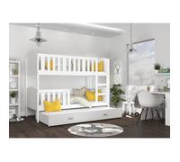 Lit Superposé 3 Places Tomy 90x190 gigogne + matelas Blanc - blanc