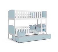Lit Superposé 3 Places Tomy 90x190 gigogne + matelas Blanc - bleu