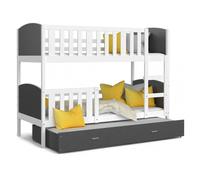 Lit Superposé 3 Places Tomy 90x190 gigogne + matelas Blanc - gris