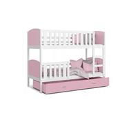 Lit Superposé 3 Places Tomy 90x190 gigogne + matelas Blanc - rose
