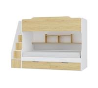 Lit superposé 90 x 190 cm - Avec rangements - Coloris : Blanc et naturel - YALOVA