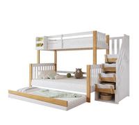 Lit superposé, 90 x 200 cm et 120 x 200 cm, extensible, avec espace de rangement de 90 x 190 cm, pour enfant, en bois, fonctionnel, avec protection anti-chute et sommier à lattes, pour 2 à 4 enfants