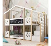 Lit superposé 90 x 200 cm, lit Enfant cabane dans l'arbre avec Rangement escalier et Protection Contre Les Chutes, Cadre de lit Enfant loft