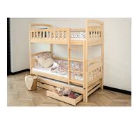 Kids Collective Lit superposé 90x200 pour Enfants et Adolescents - 3 couchages avec barrière de sécurité et tiroirs, Convertible en 3 Lits Simples | de 4 à 16 Ans | sommiers Inclus | Bois Naturel