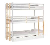 Homestyle4u 2589 - Lit superposé pour enfant - 90 x 200 cm - Avec escalier - Sommier à lattes et tiroir de lit - Bois naturel blanc