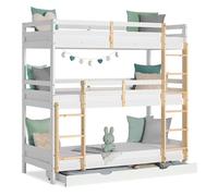Homestyle4u 2589 - Lit superposé pour enfant - 90 x 200 cm - Avec escalier - Sommier à lattes et tiroir de lit - Bois naturel blanc