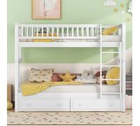 Lit superpose 90x200 cm, convertible en 2 canaps-lits, lit enfant, lit fonctionnel, lit rabattable avec tiroirs, bla LITS