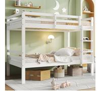Lit Superposé - 90x200 cm - Transformable en Deux Lits Simples - lit Superposé Enfant - Pin Massif Blanc, Échelle Inclinée 3 Marches