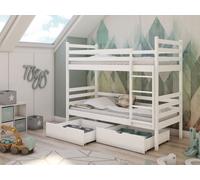 Lit superposé 90x200 convertible - 2 matelas + 2 tiroirs + sommier - 2 Lits enfant simples bois - Protection anti chutes - Blanc
