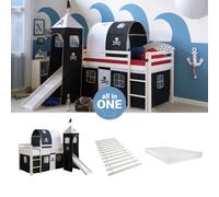Lit noir mi-haut 90x200 cm tour toboggan matelas